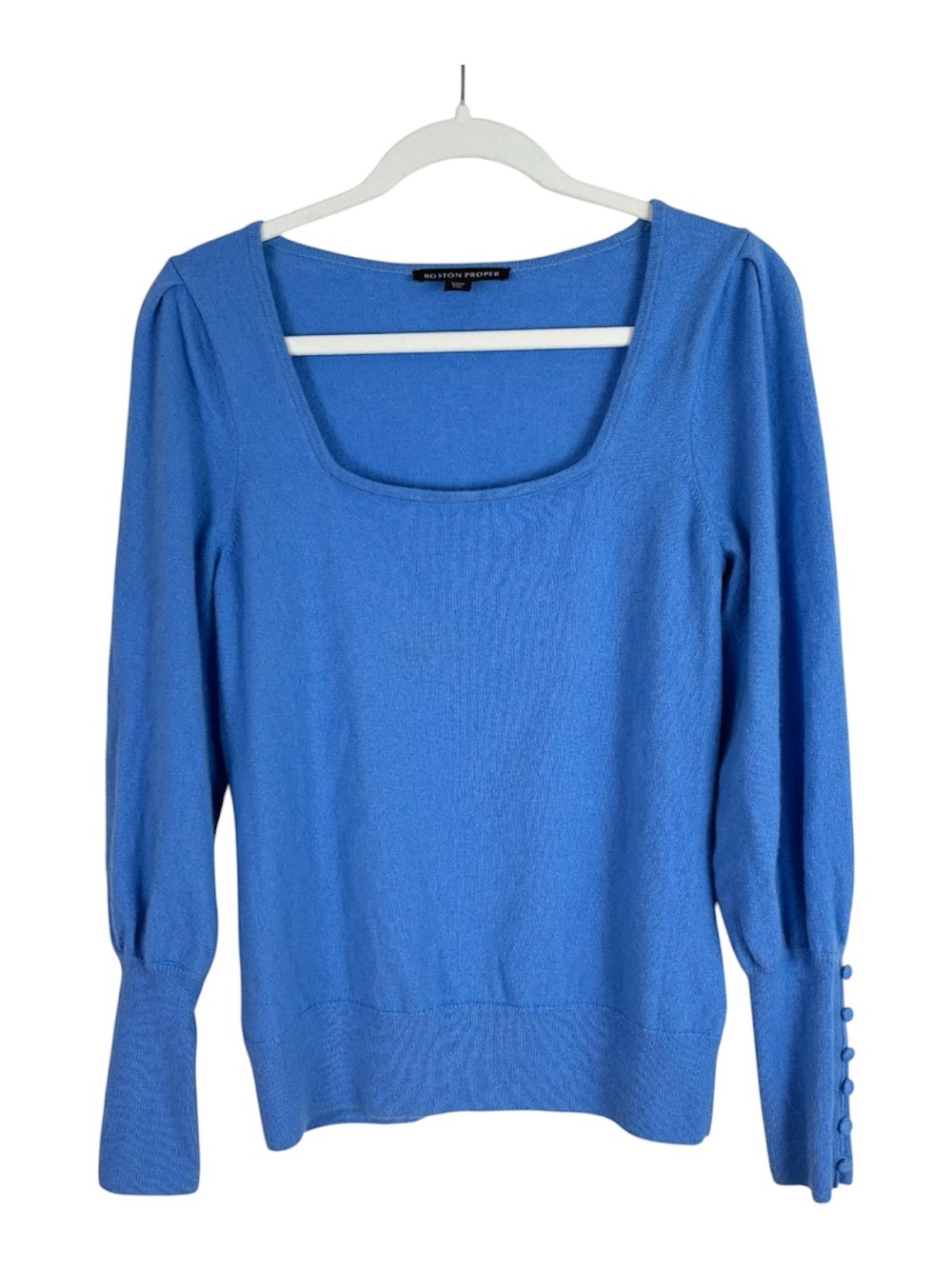 Boston Proper 100% Cashmere Sweater Women’s M Blue Square Neck Long Sleeve Blue
